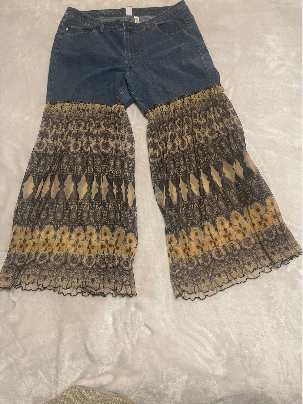 Bobbie Brooks Denim and Patterned Wide-Leg Pants